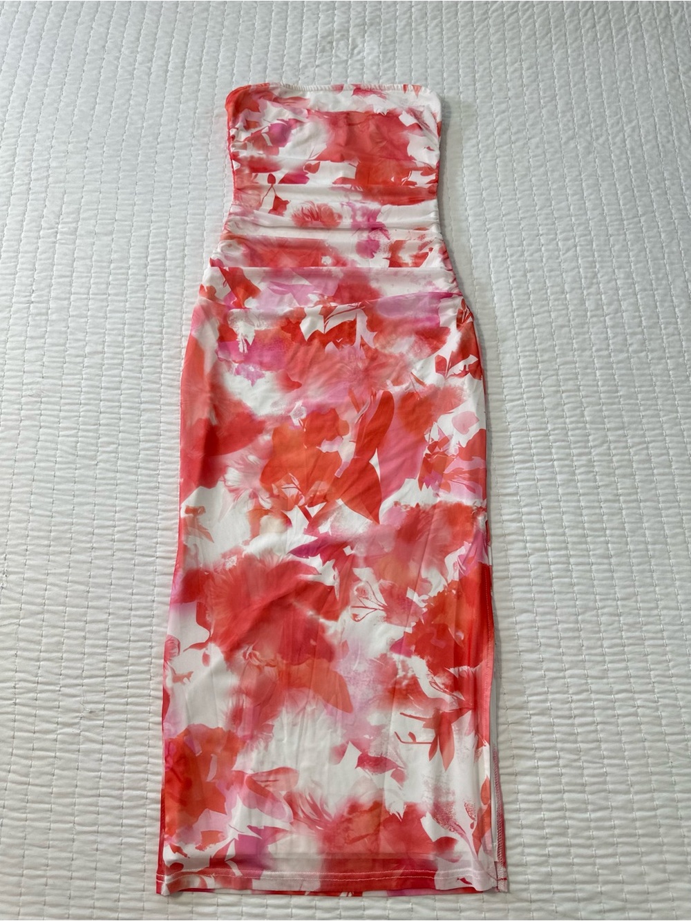 PRETTYGARDEN Womens Strapless Bodycon Maxi Dress Ruched Slit  Light Orange S - Picture 4 of 16